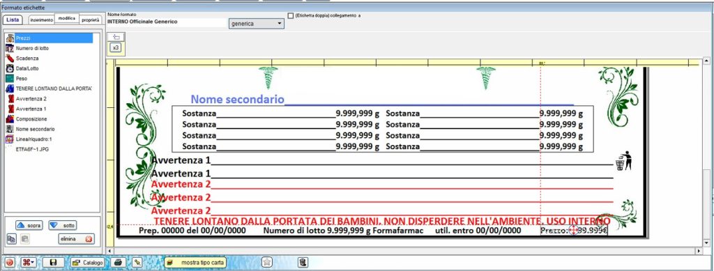 h2o professional software laboratorio galenico etichetta